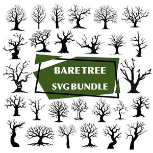 Kalt träd SVG-paket: Lövlöst träd, skogssilhuett, digitala filer (direkt nedladdning)