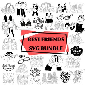 Paquete SVG de amigos: imágenes prediseñadas de amistad, diseños de mejores amigas (descarga digital)