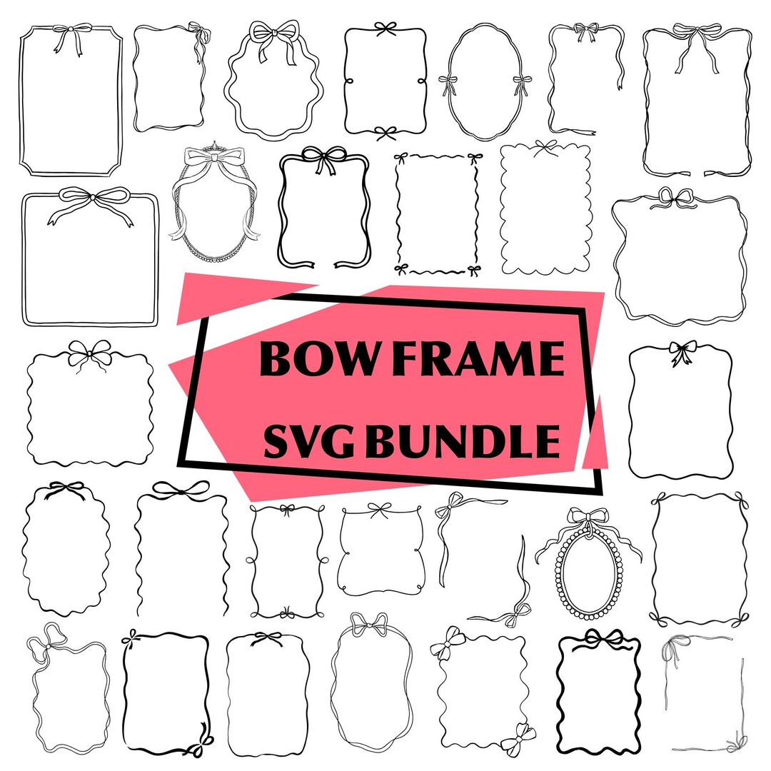 Bow Frame Bundle: Decorative Label & Wavy Border,ribbon Bow(digital ...