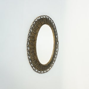 Vintage Rattan Wall Mirror / Wicker Mirror / 70s  / Sunburst Mirror / Mid Century Modern / Mid Century Mirror / Oval  Mirror  / Retro