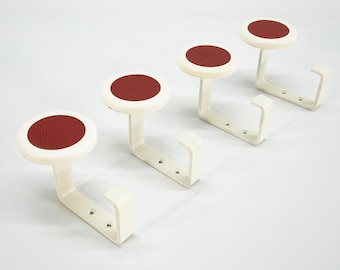 Vintage Set of 4 Coat Hooks – Mid Century Modern, 70s Space Age, Red & White
