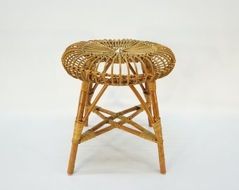 Vintage Bamboo Stool / Vintage Rattan Stool / Mid Century Modern / Franco Albini / Eiffel Stool / Vintage Chair / 60s Stool / Wicker Stool