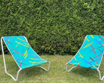 Vintage Klappliegestuhl / Retro Strandstuhl / 2er Set / Vintage Liegesessel Paar / Terrassenstuhl / Campingmöbel / 70er Jahre / Van Chairs