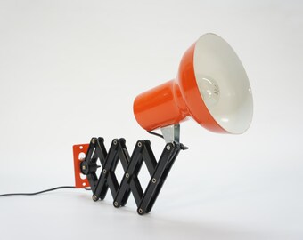 Orange Scissor Wall Lamp 1970s PFÄFFLE LEUCHTEN / Mid Century Modern Adjustable Lamp