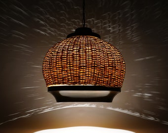Vintage Wicker Pendant Lamp: XL Mid-Century Modern Hanging Light