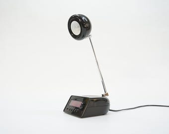 Vintage Black Desk Clock Lamp: Mid Century Modern Bedside Space Age Light