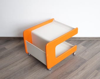 Vintage 70s Bar Cart – Space Age Orange White TV Trolley