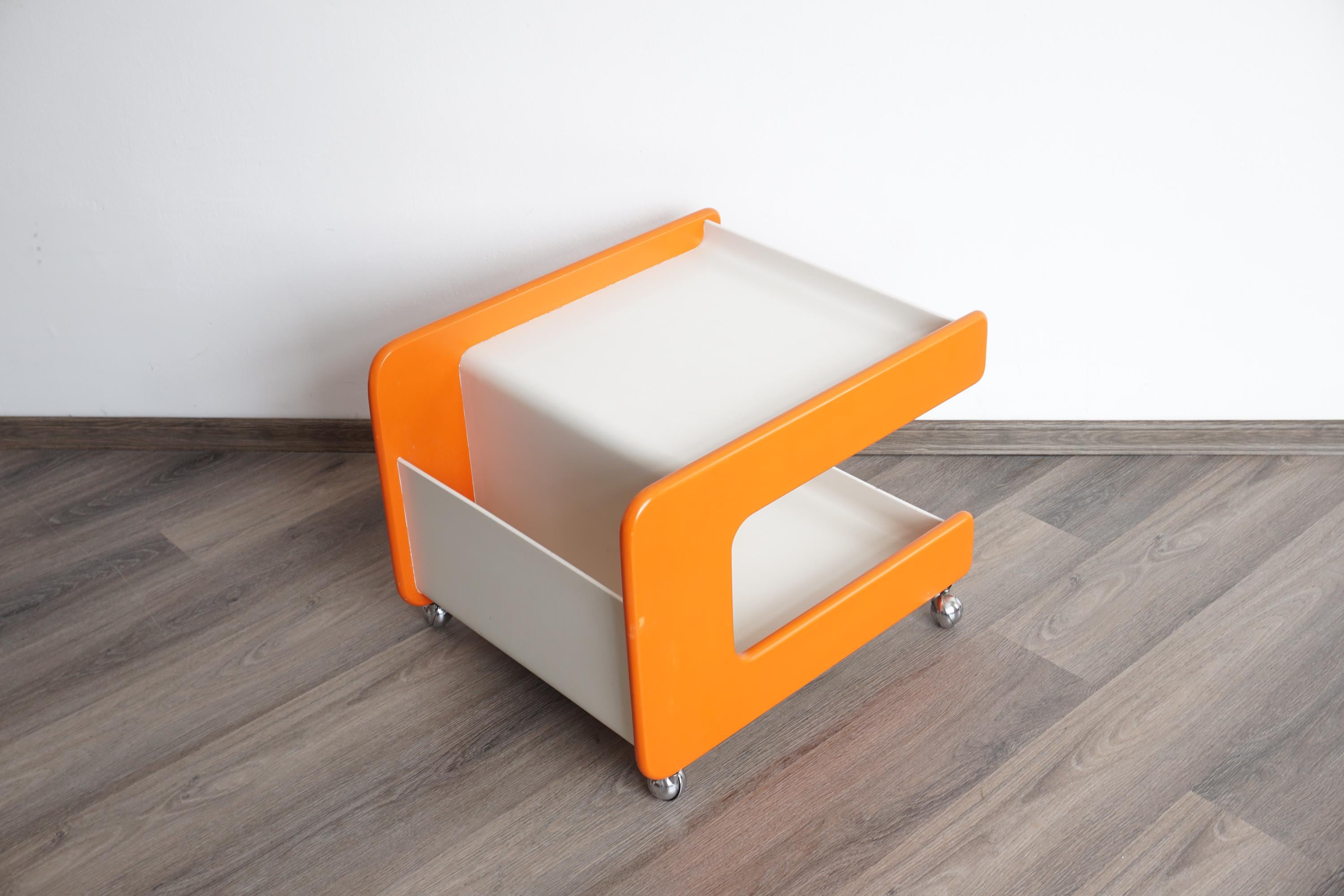 Vintage 70s Bar Cart – Space Age Orange White TV Trolley - Etsy