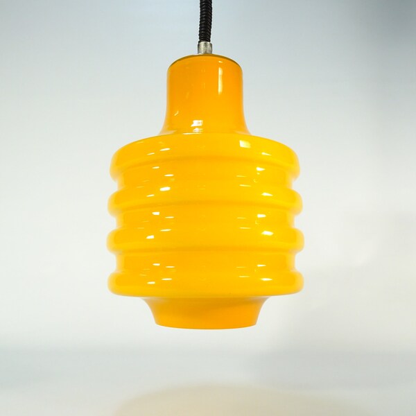 Vintage Cased Glass Lamp / Vintage Pendant Lamp / Yellow Lamp / 70s lamp / Retro Hanging Light / Mid Century Modern / Space Age / Atomic