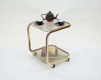 Mid Century Side Table / Vintage Coffee Table / 80s Serving Trolley / Hollywood Regency