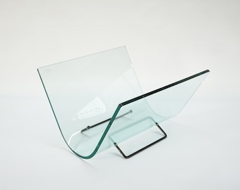 FIAM Italia Postmodern Curved Glass Magazine Rack / 1980s Italian Design