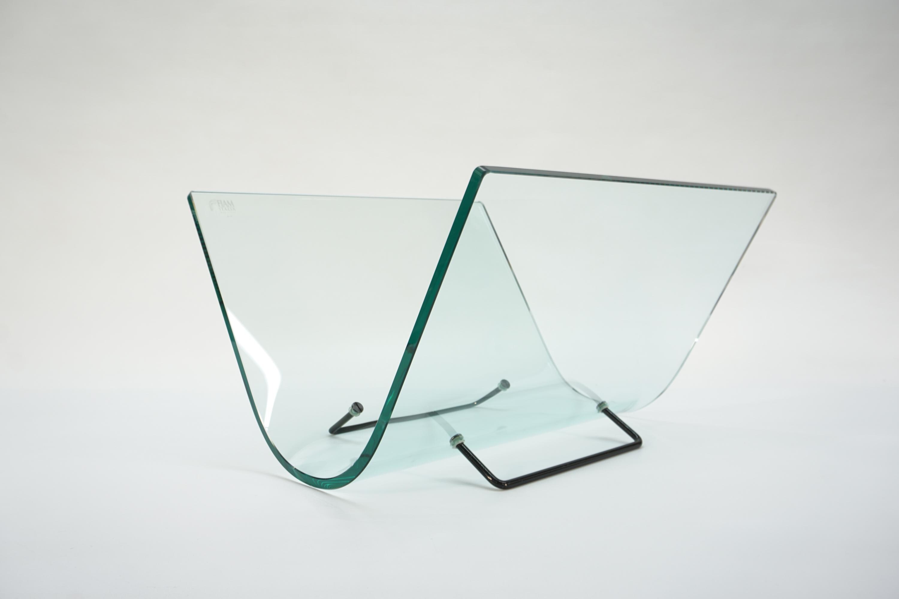 FIAM フィアム　ガラス　マガジンラック イタリア製 高級家具 FIAM Italia Postmodern Curved Glass Magazine Rack / 1980s Italian