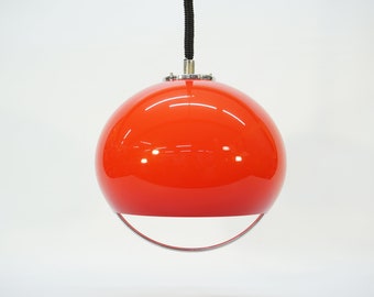 Vintage Guzzini Pendellampe / verstellbare Deckenlampe / rot / Space Age / kugelig / 70s / Retro Hängeleuchte/ Atomic