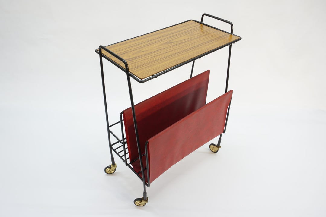 Magazine Rack Trolley Vintage Serving Trolley / 60s Magazine Stand / Mid Century Modern Retro ...