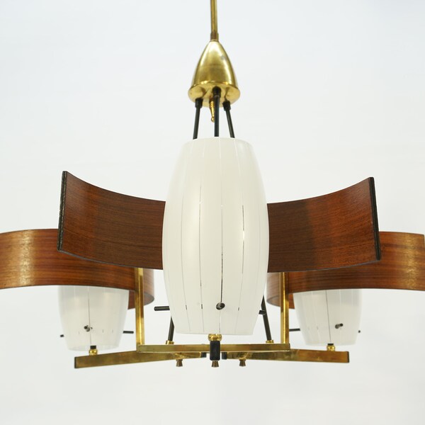 Vintage Chandelier / Mid Century Modern / Vintage Pendant Lamp / 60s / Retro Hanging Light / Space Age / Italian Design / Rustic / Teak Lamp