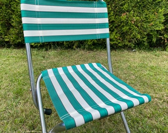 当時物ビンテージ品◾️コンパクト収納 ストライプ柄 折り畳みチェア 折り畳みイス 当時物ビンテージ品◾️コンパクト収納 ストライプ柄 折り畳みチェア