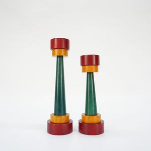 Vintage Ikea MONOKEL Candle Holders / 80s /  Memphis Style Candle Holders / Set of Two / Space Age Candle Holder / Wooden Candle Holder