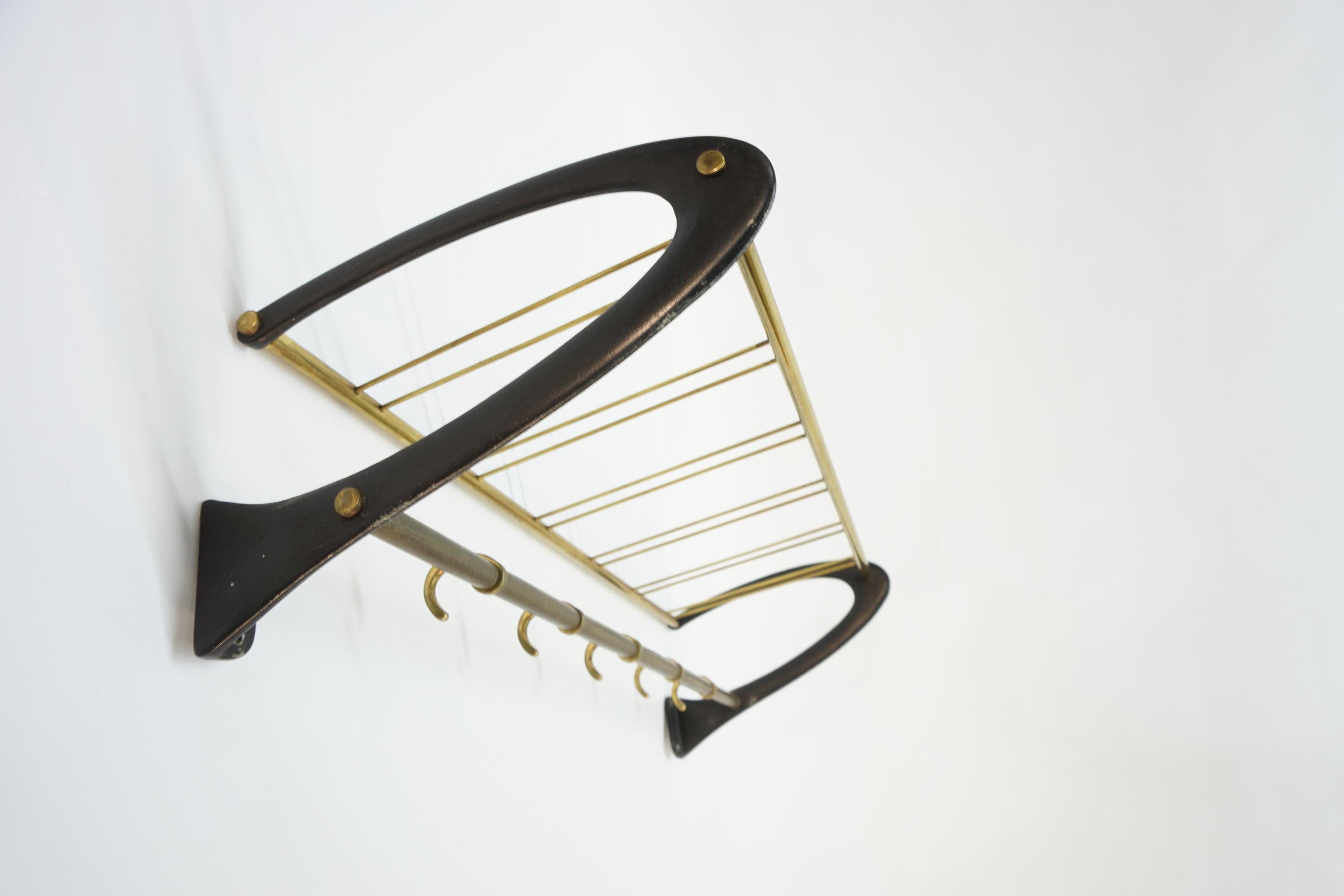 Vintage Coat Rack / Wall-mounted Coat Hooks / Entryway Shelf / Foyer Shelf / Brass Wall Clothes Hanger / Mid Century / Austria 1950