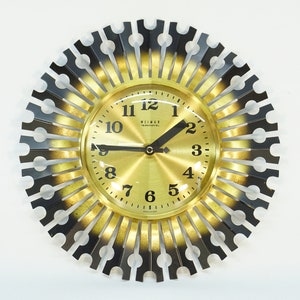 Vintage Sunburst Wall Clock / Mid Century Modern / Weimar Germany / 60s Clock / Retro Wall Clock / Vintage Watch / Space Age / Brass Clock