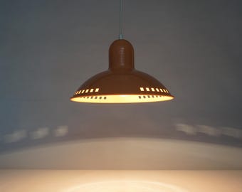 Vintage Industrial Chalk Orange Pendant Lamp / 70s Bauhaus Hanging Light