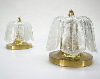 Pair of Vintage Glashütte Limburg Ceiling Lights / 1970s / German / Glass & Brass