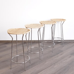 Vintage Metal and Rattan Bar Stool / Luciano Marson for CASAMANIA & HORM / 1 of 4 Bar Stools / Rustic Modern Barchair / 90s Rattan Stool
