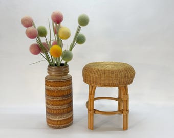 Vintage Rattan Bamboo Stool / Mid Century Modern Wicker Chair / 1960s Eiffel Stool / Franco Albini Style