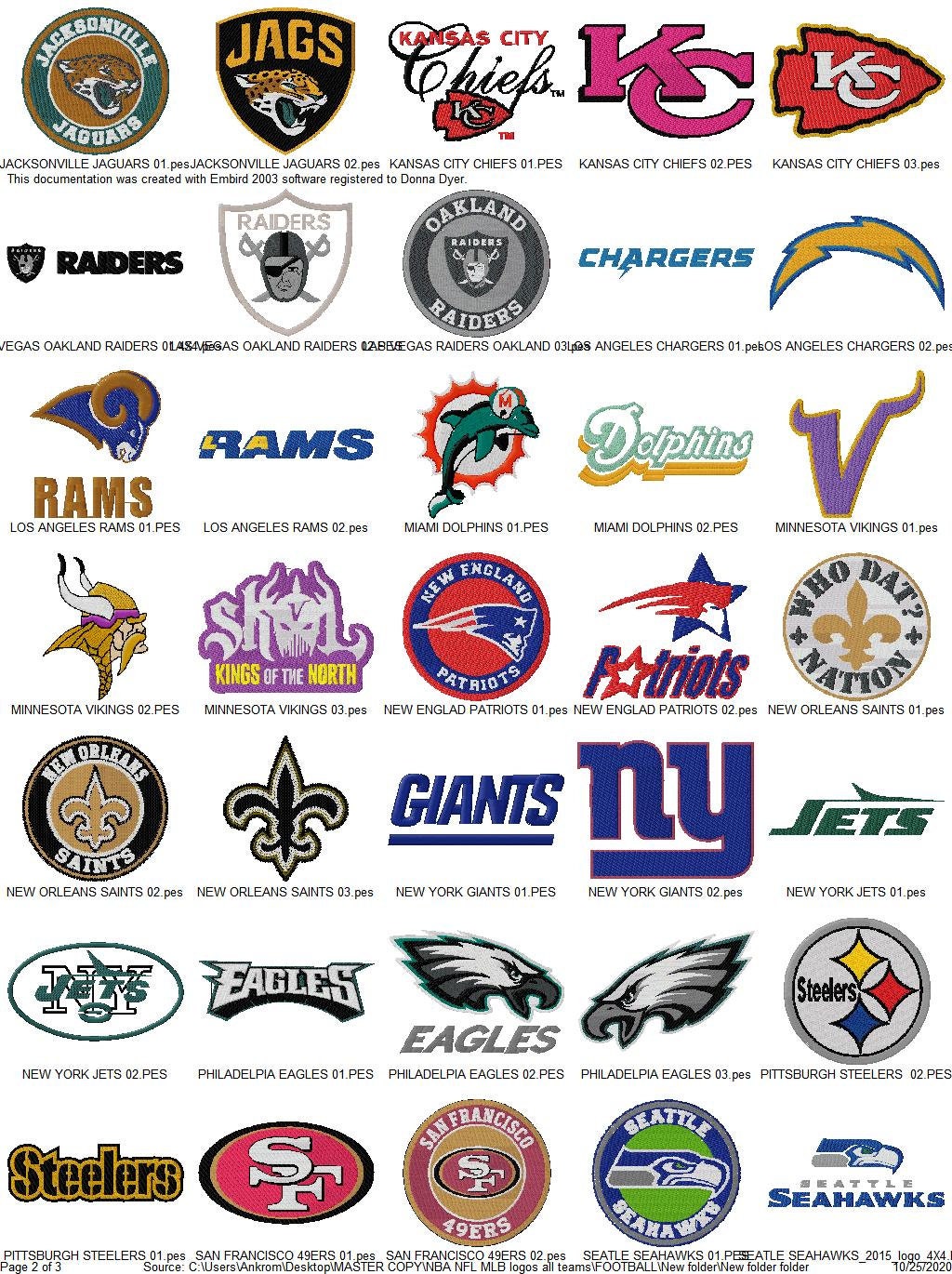 77 NFL FOOTBALL ALL 32 Teams Sports Logos Embroidery Machine | Etsy