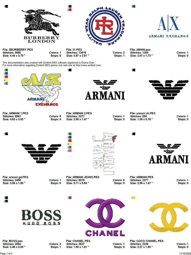 61 LUXURY BRAND Embroidery Logos Machine Designs PES Patterns Etsy