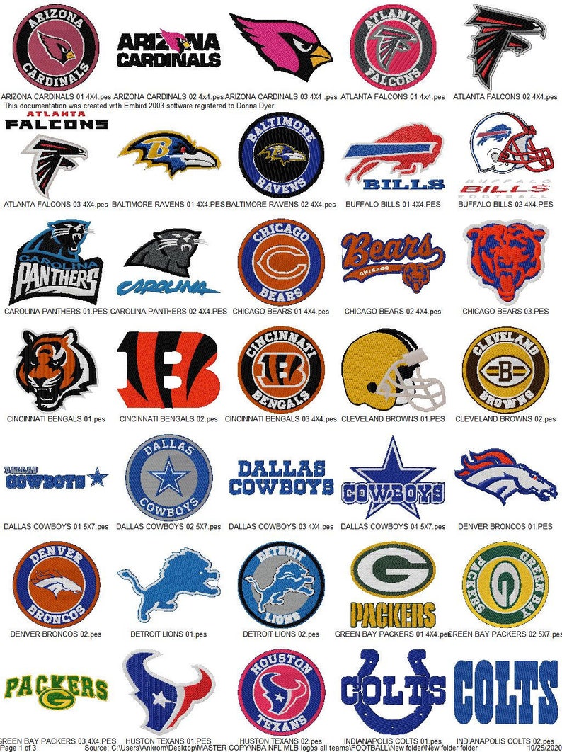 77 NFL FOOTBALL ALL 32 Teams Sports Logos Embroidery Machine | Etsy