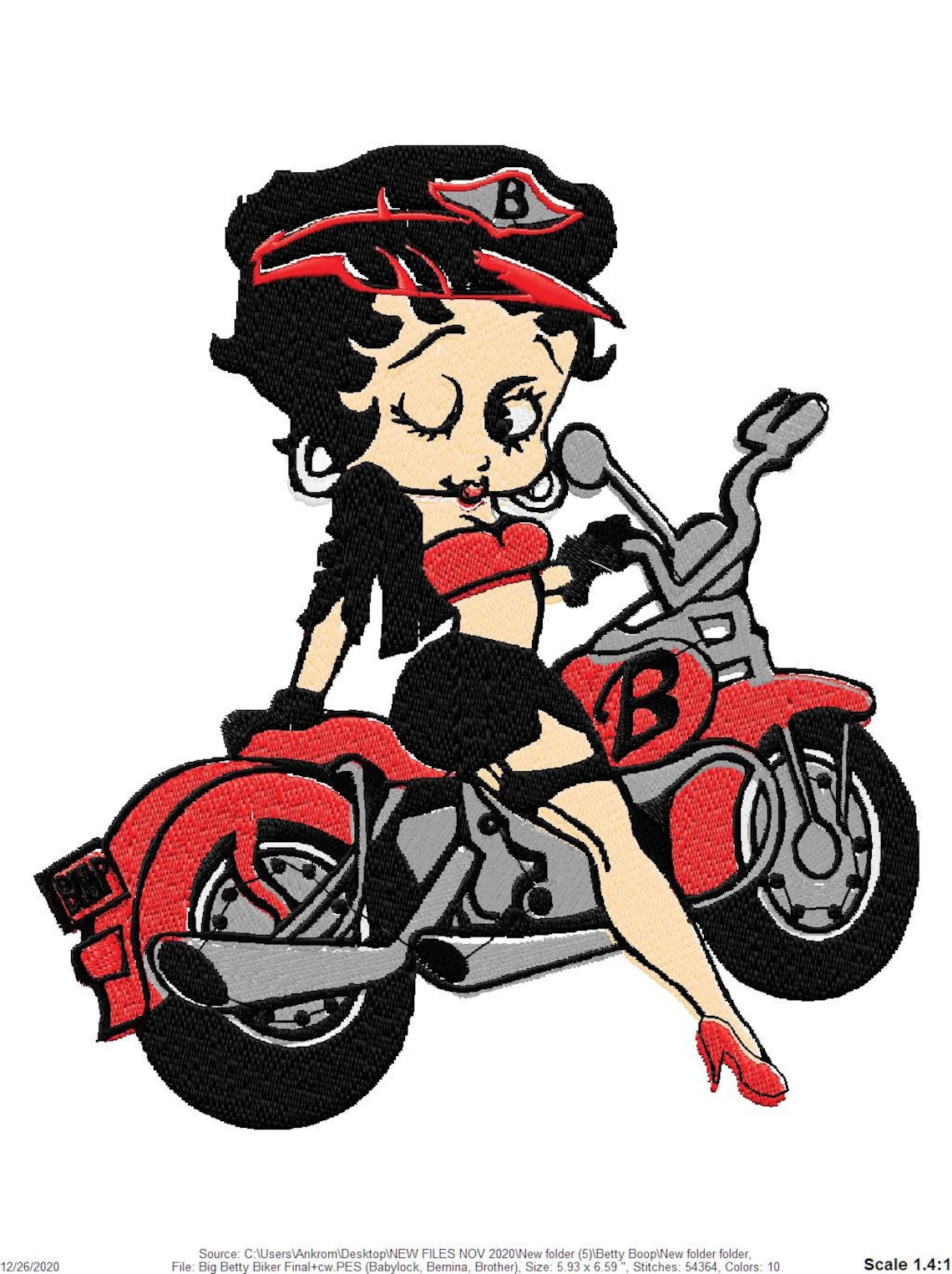 BETTY BOOP On Motorcycle RED Embroidery Machine Design Pattern Etsy