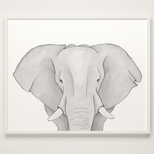 Grey Elephant Nursery Art Print, Elephant Art Print Picture, Safari Elephant Poster, Monochrome Nursery Prints, Black and White Wall Art