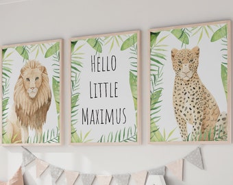 Personalised Name Safari Nursery Set, Lion Print, Cheetah Print, Name Print, Baby and Toddler gift, Safari Wall Art Décor, Jungle Posters