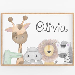 Baby Name Sign, Personalized Safari Animal Nursery Pano Wall Art Print Decor, Boho Jungle Safari Wall Art, Name Sign For Nursery Décor