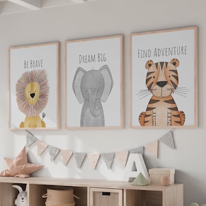 Safari Nursery Wall Prints, Boho Nursery Prints, Neutral Nursery Prints, Nursery Wall Art, Nursery Decor, Cute Animal Prints, Set of 3