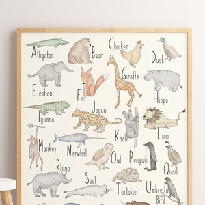 ABC Alphabet Nursery Print, Educational Safari animal print, animal learning Childrens Picture Poster Wall Art, Playroom Educational Art