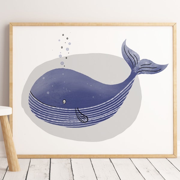 Whale Art Print, Watercolor Whale Painting, Whale Nursery Print, Boys Nursery Decor, Whale Bathroom Decor, Bathroom Whale Art, Boys Room