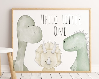 Dinosaur Hello Little One Nursery Print, Dino Nursery Prints, Nursery Decor, Animals Nursery Decor, Nursery Art, Printable Nursery Wall Art