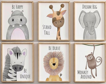 Safari Nursery Print Set of 3, 6 or 9, Nursery Wall Art, Nursery Prints, Boys Nursery, Girls Nursery, Safari Animals, Jungle Safari Room