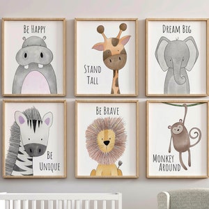 Safari Nursery Print Set of 3, 6 or 9, Nursery Wall Art, Nursery Prints, Boys Nursery, Girls Nursery, Safari Animals, Jungle Safari Room