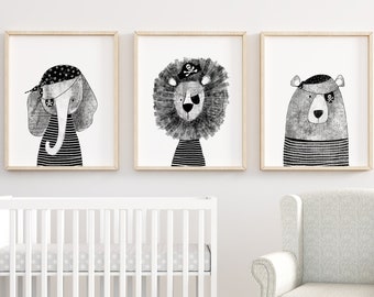 Pirate Nursery Décor, Wall Art, Nursery Wall Art Print, Nursery Décor, Bear Nursery Print, Pirate Nursery Print, Instant Download, Printable