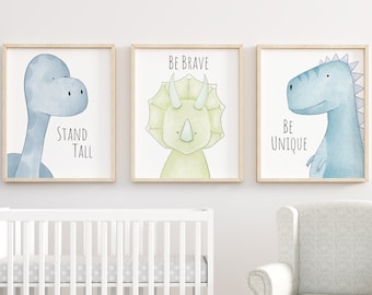 Blue Dinosaur Quote Print Set of 3, Dinosaur Decor, Dinosaur Nursery Art, Boys Nursery, Dinosaur Wall Art, Nursery Decor, Dino Prints, Dinos