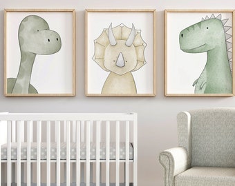 Ensemble d'impression numérique dinosaure, décoration dinosaure, art pour chambre de bébé dinosaure, chambre de bébé pour garçons, art mural dinosaure, art mural imprimable, téléchargement immédiat