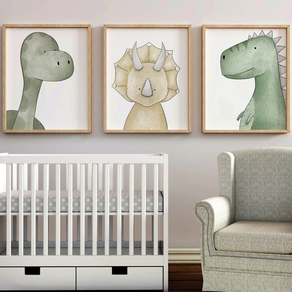 Dinosaur Nursery Print Set, Dinosaur Decor, Dinosaur Nursery Art, T-Rex Print, Boys Room Decor, Girls Decor, Boys Nursery, Dinosaur Wall Art