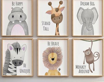 Safari Nursery Print Set of 3, 6 or 9, Nursery Wall Art Pictures, Nursery Wall Hangings, Safari Animals Theme Nursery, Jungle Safari Room