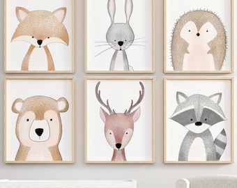 Woodland Nursery Wall Art Prints, Boho Woodland Nursery décor, Nursery Wall Art, Woodland Animal Prints, Forest Animals Nursery Wall Hanging