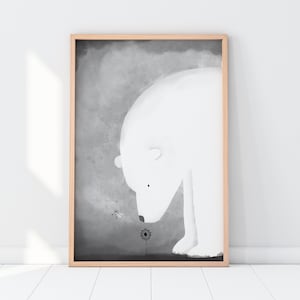 Arte de pared monocromático de oso polar para habitación de bebé, decoración de habitación de bebé, impresiones de oso para habitación de bebé, impresiones de acuarela, decoración de dormitorio de bebé y niño pequeño.
