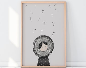 Printable Dandelion Girls Bedroom Print, Girls Bedroom Décor, Girls Bedroom Prints, Dandelion Wall Art, Dandelion Print, Dandelion Wall Art