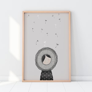 Printable Dandelion Girls Bedroom Print, Hand-Drawn Girls Bedroom Décor, Girls Modern Nursery Art Prints, Dandelion Wall Art Poster Pictures