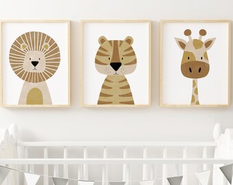 Nursery Prints, Set of 3, Safari Décor Wall Art, Nursery Jungle Wall Art, Neutral theme Nursery, Safari Nursery Art Animal Picture Posters.